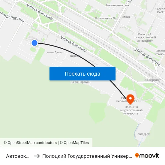 Автовокзал to Полоцкий Государственный Университет map