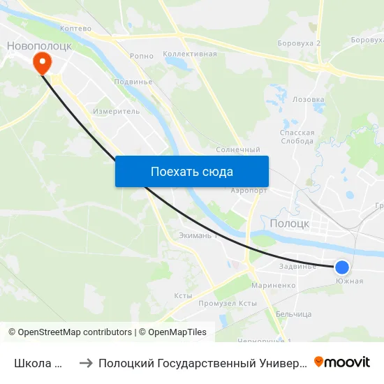 Школа №11 to Полоцкий Государственный Университет map