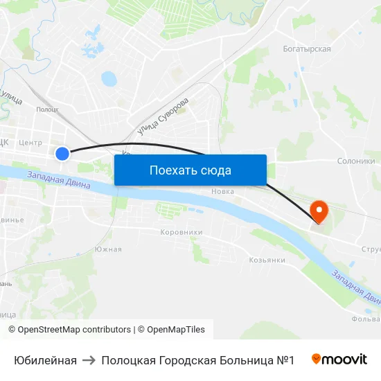 Юбилейная to Полоцкая Городская Больница №1 map