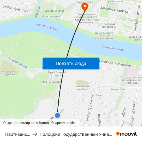 Партизанская to Полоцкий Государственный Университет map