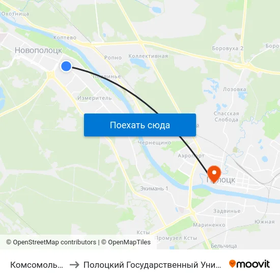 Комсомольская to Полоцкий Государственный Университет map