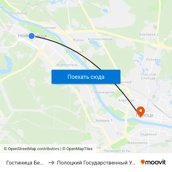 Гостиница Беларусь to Полоцкий Государственный Университет map