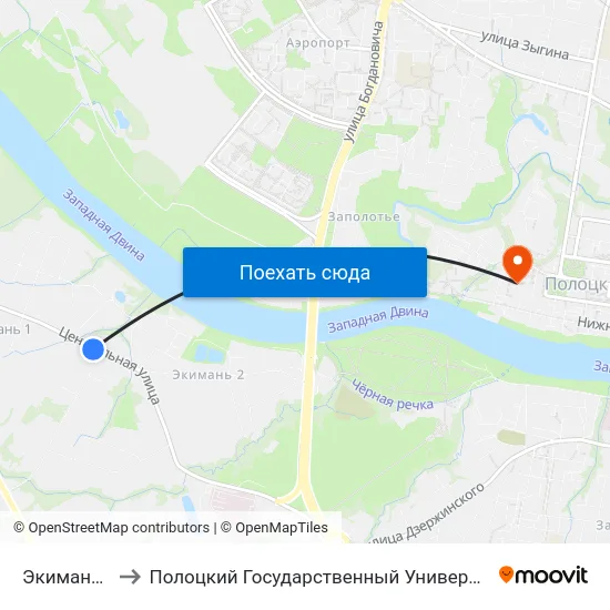 Экимань-2 to Полоцкий Государственный Университет map