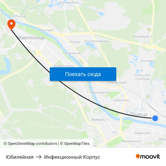 Юбилейная to Инфекционный Корпус map