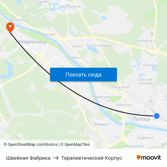 Швейная Фабрика to Терапевтический Корпус map