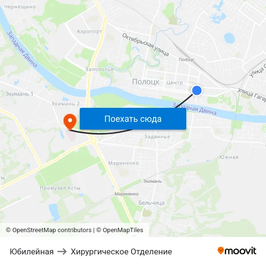 Юбилейная to Хирургическое Отделение map