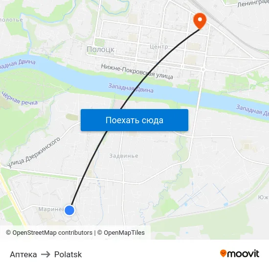 Аптека to Polatsk map