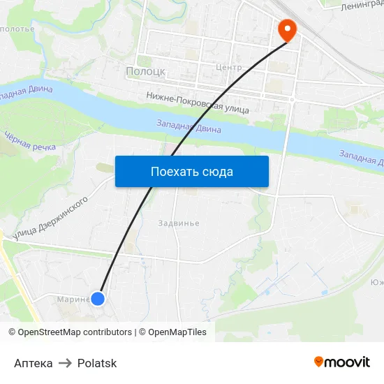 Аптека to Polatsk map