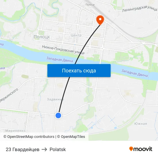 23 Гвардейцев to Polatsk map