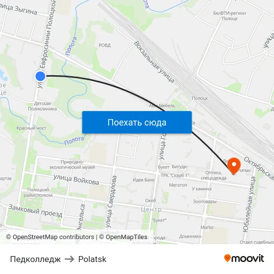 Педколледж to Polatsk map