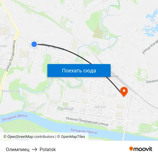 Олимпиец to Polatsk map