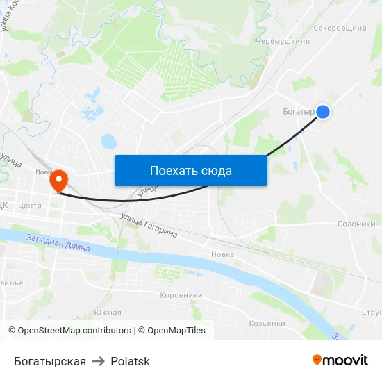 Богатырская to Polatsk map