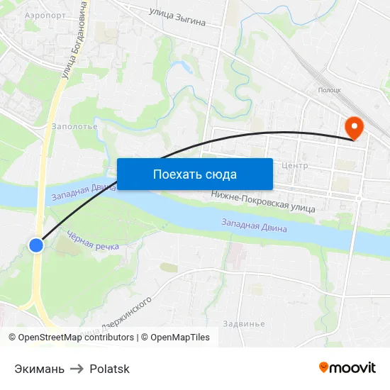 Экимань to Polatsk map