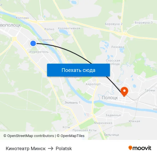Кинотеатр Минск to Polatsk map