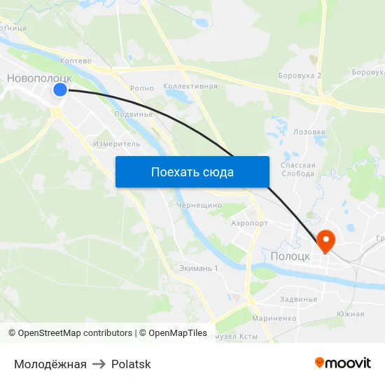 Молодёжная to Polatsk map