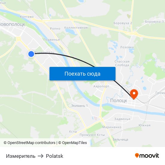 Измеритель to Polatsk map