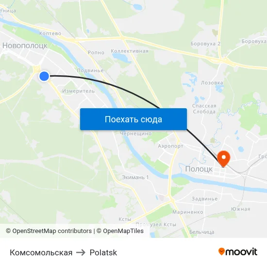 Комсомольская to Polatsk map