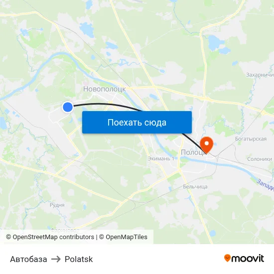 Автобаза to Polatsk map