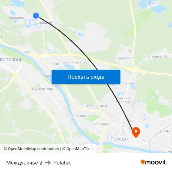 Междуречье-2 to Polatsk map