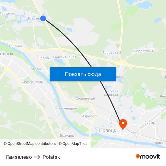 Гамзелево to Polatsk map