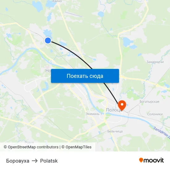 Боровуха to Polatsk map