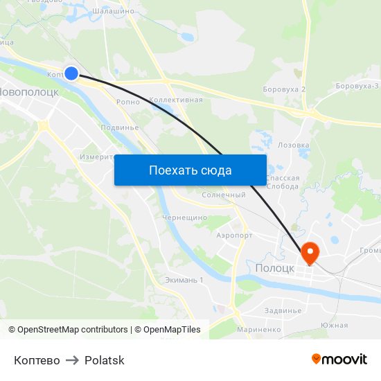 Коптево to Polatsk map