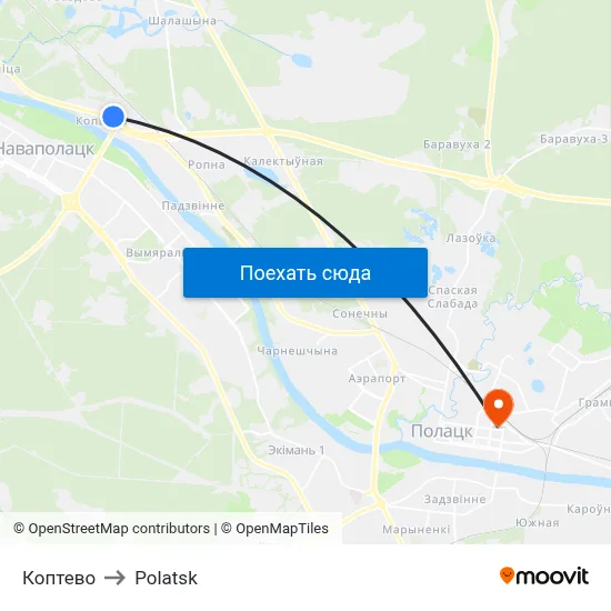 Коптево to Polatsk map