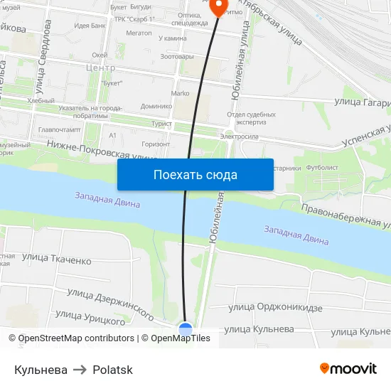 Кульнева to Polatsk map