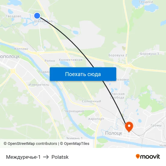Междуречье-1 to Polatsk map