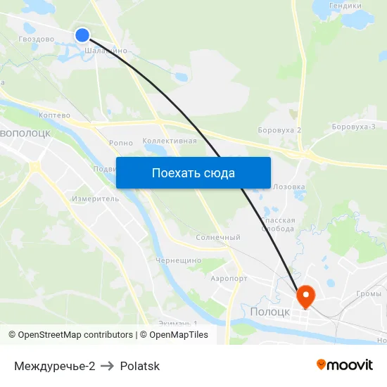 Междуречье-2 to Polatsk map