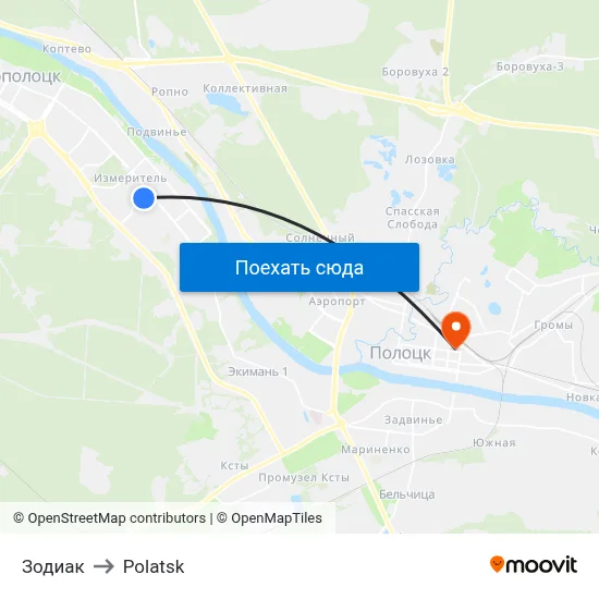 Зодиак to Polatsk map