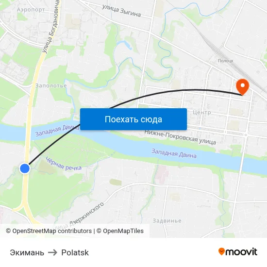 Экимань to Polatsk map