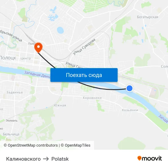 Калиновского to Polatsk map