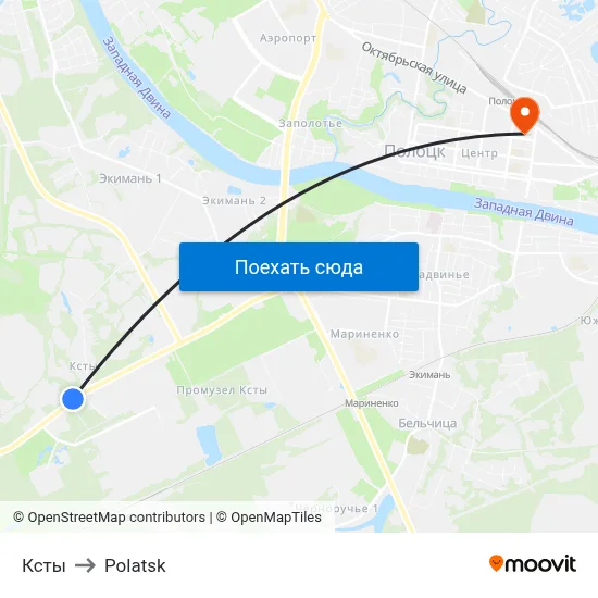 Ксты to Polatsk map
