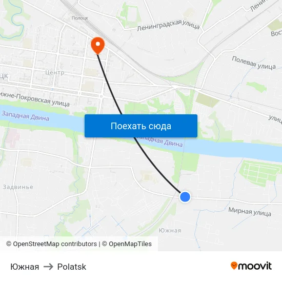 Южная to Polatsk map