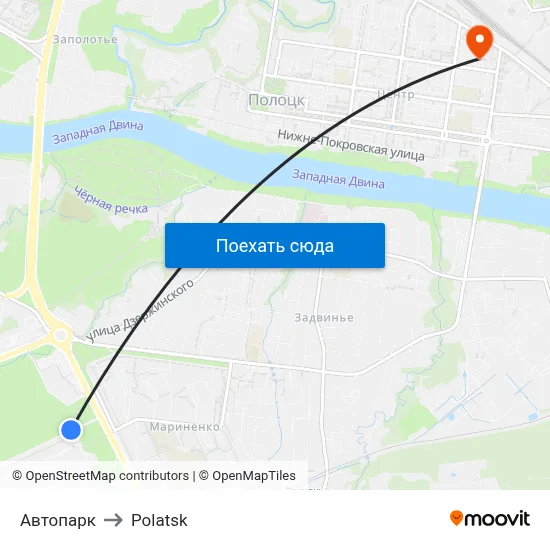 Автопарк to Polatsk map