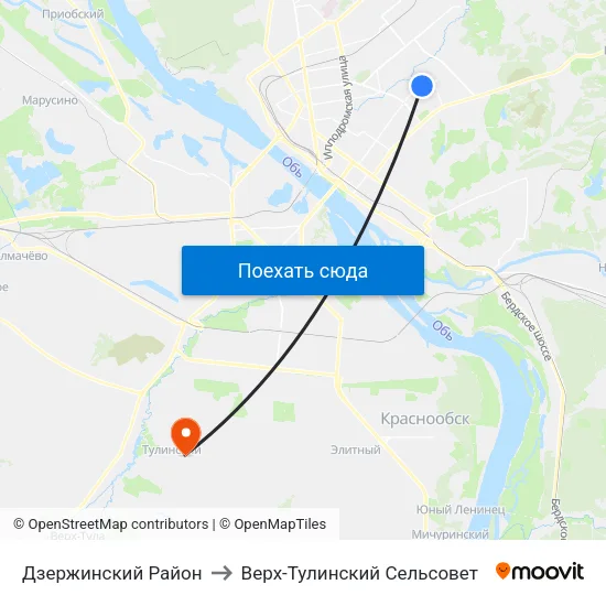 Дзержинский Район to Верх-Тулинский Сельсовет map