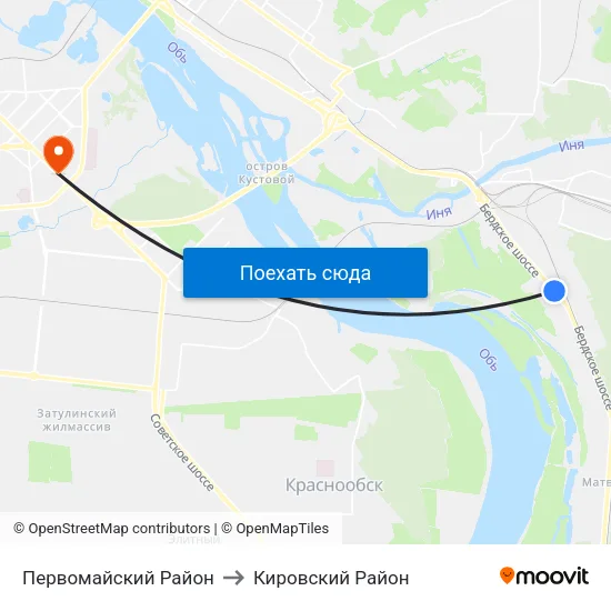 Первомайский Район to Кировский Район map
