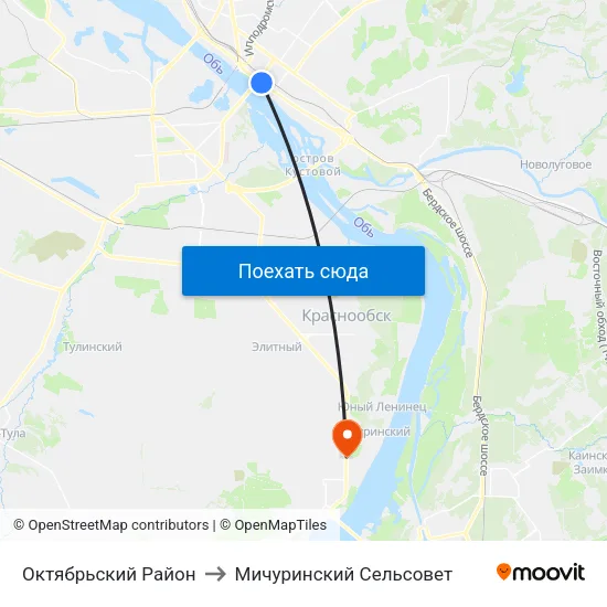 Октябрьский Район to Мичуринский Сельсовет map