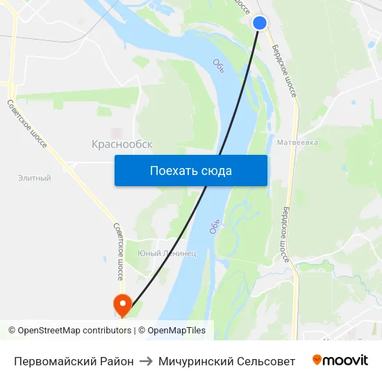 Первомайский Район to Мичуринский Сельсовет map