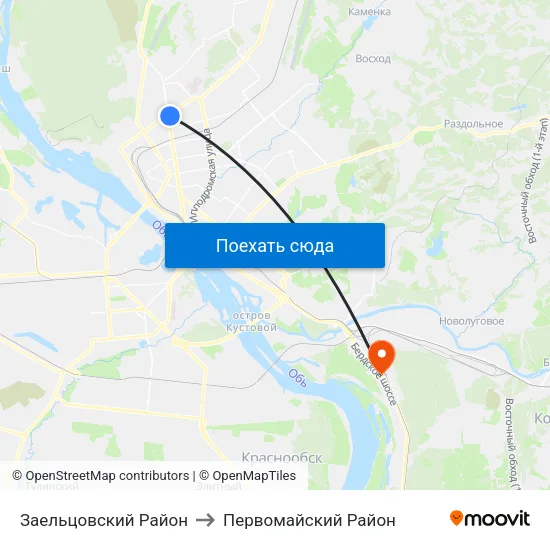 Заельцовский Район to Первомайский Район map