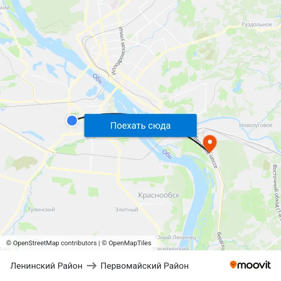 Ленинский Район to Первомайский Район map