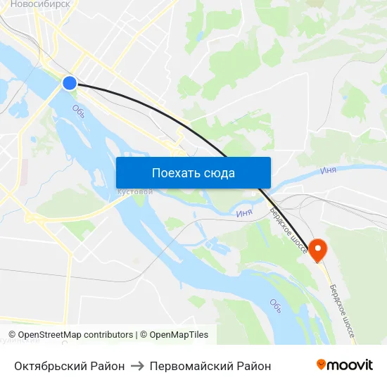 Октябрьский Район to Первомайский Район map