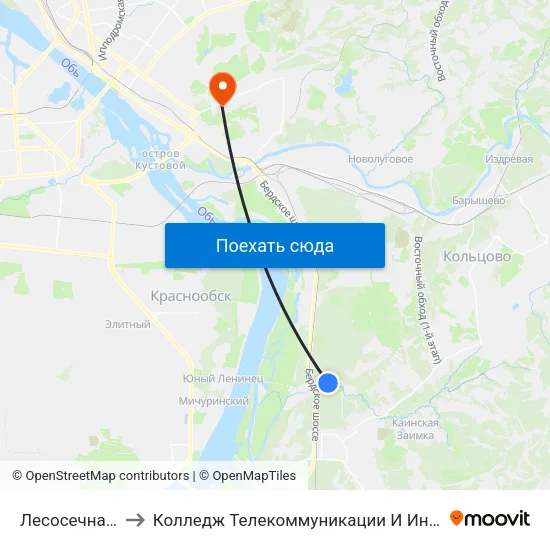 Лесосечная Ул. to Колледж Телекоммуникации И Информатики map