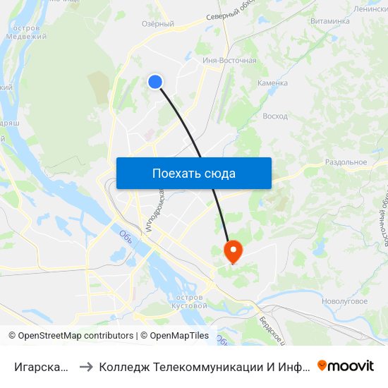 Игарская Ул. to Колледж Телекоммуникации И Информатики map