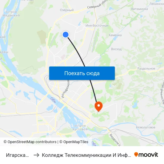 Игарская Ул. to Колледж Телекоммуникации И Информатики map