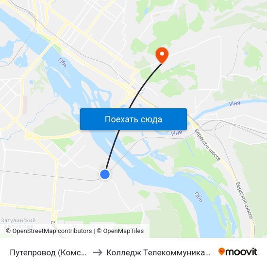 Путепровод (Комсомольская Ул.) to Колледж Телекоммуникации И Информатики map