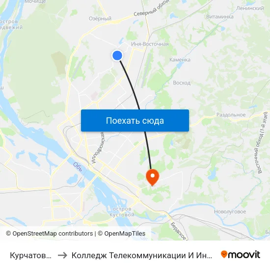 Курчатова Ул. to Колледж Телекоммуникации И Информатики map