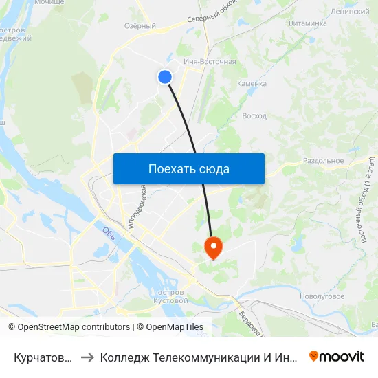 Курчатова Ул. to Колледж Телекоммуникации И Информатики map