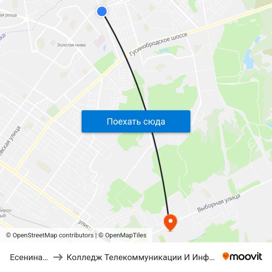 Есенина Ул. to Колледж Телекоммуникации И Информатики map